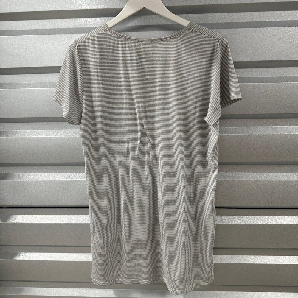 Rae Dunn Love &‎ Gratitude Sleep Shirt Womens L Gray Ivory Stripe Casual - Picture 6 of 6